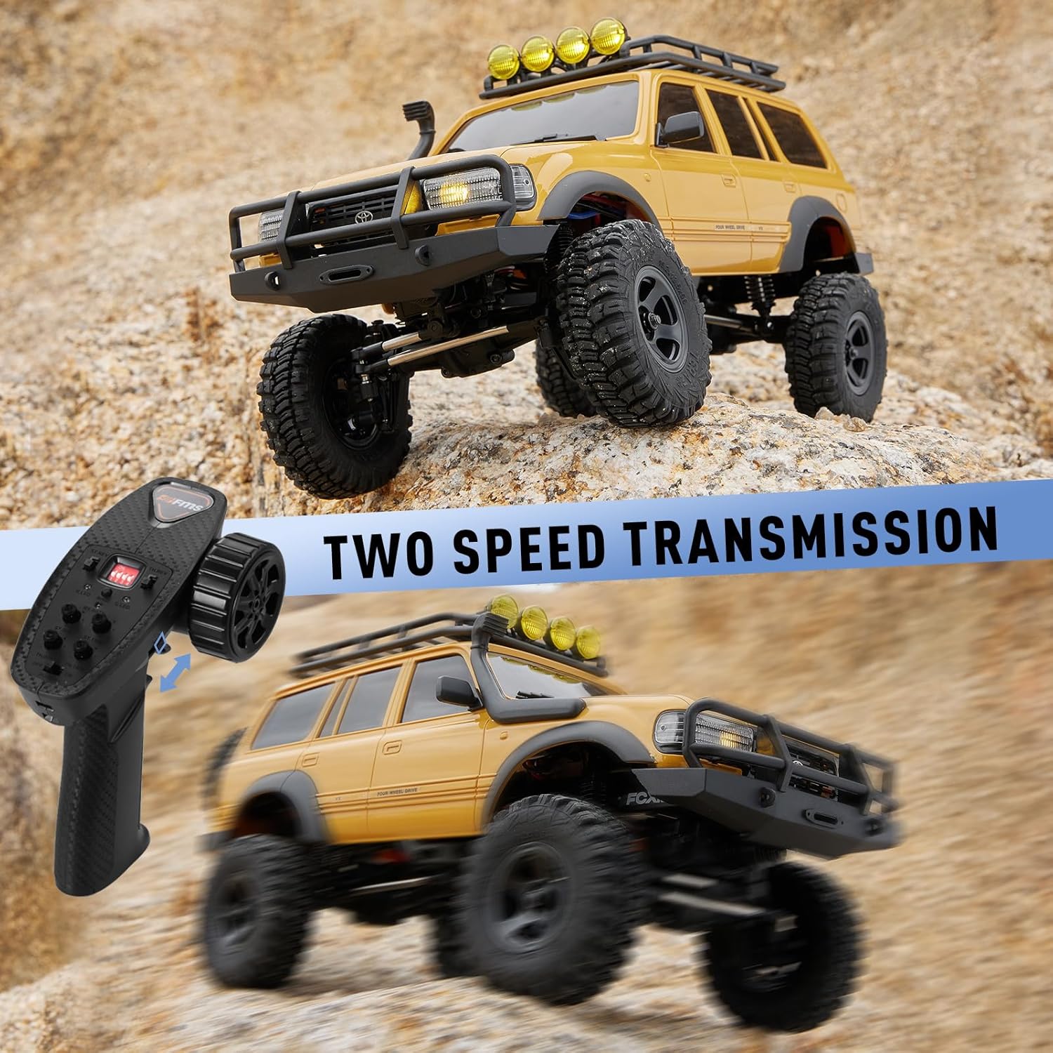 BEEZRC FMS RC Crawler 1/18 FCX18 Land Cruiser LC80 RTR Toyota Licensed 4WD RC Rock Truck 2.4Ghz 900mAh Hobby Grade RC Car Model Mini Remote Control Car Off Road Vehicle FMS11831RTRYL (Yellow)