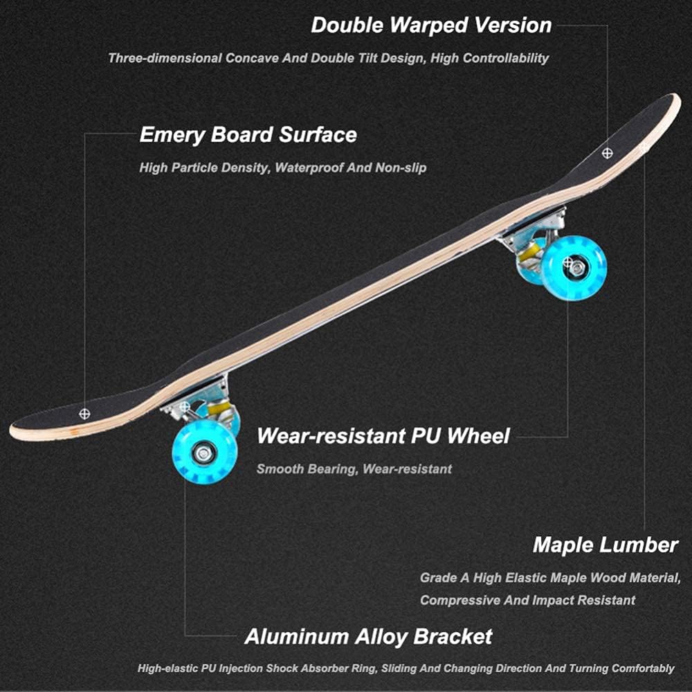 Skateboards 31 x 8 inch Complete Skateboard for Beginners 7 Layer Canadian Maple Double Kick Deck Concave Cruiser Trick Skateboard for Kids and Adults