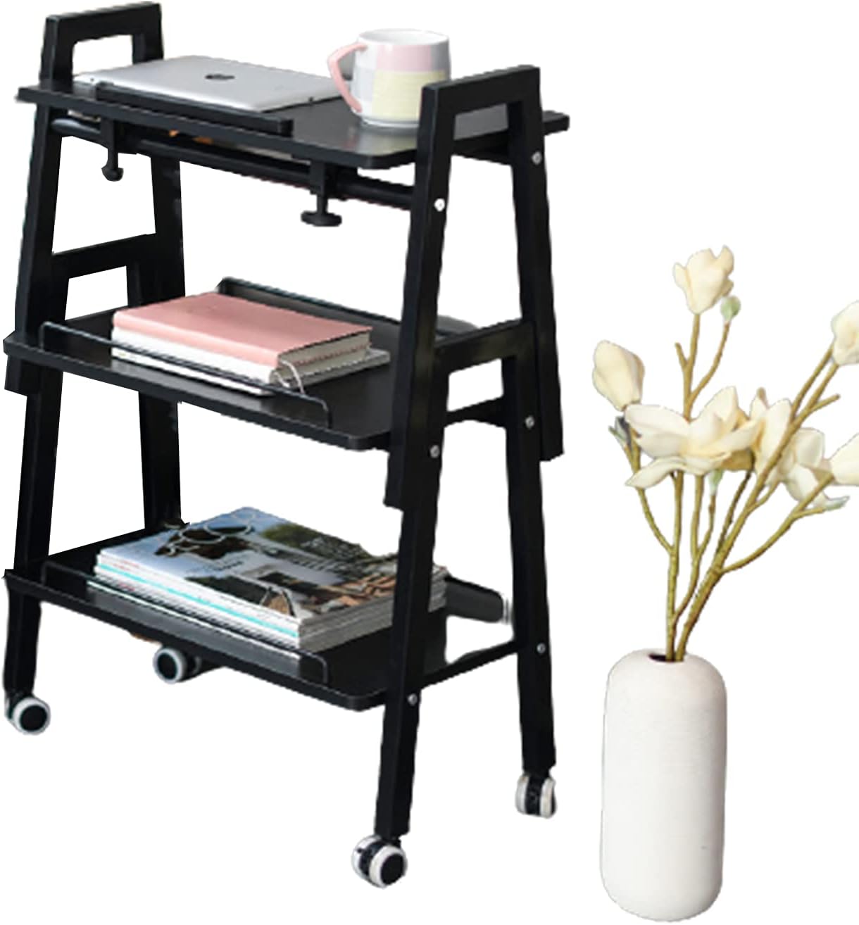 HB1 3-Tier Shelf Free Combination Cascading Ladder Industrial Bookcase Storage Rack for Living Room, Bedroom Kitchen Bathroom Office Home Decor