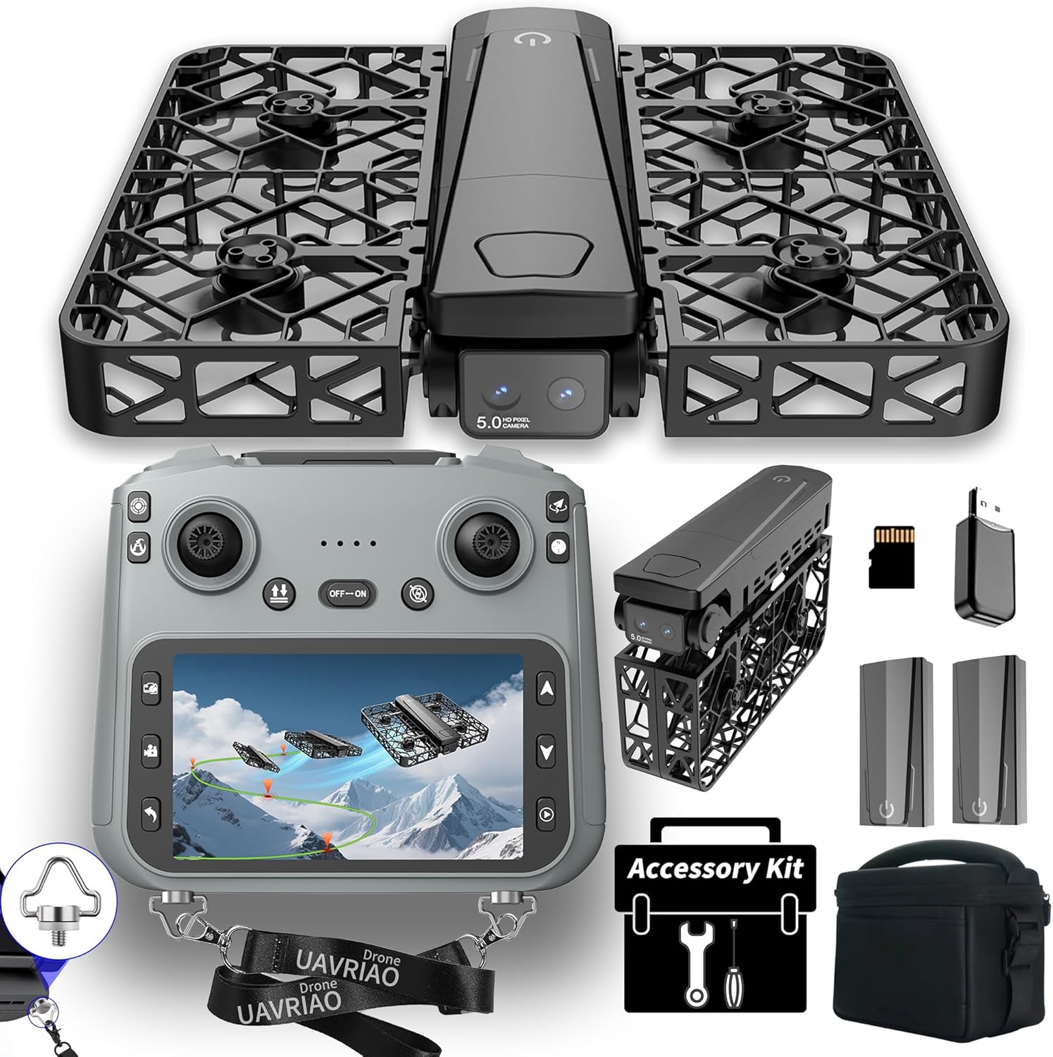 Folding Selfie Drone with 2K HD Camera Gesture Control & Auto Follow Me Quadcopter for Adults Gesture Control, Waypoint Flight, Stunt Mode, 360° Protection, One-Key Operation
