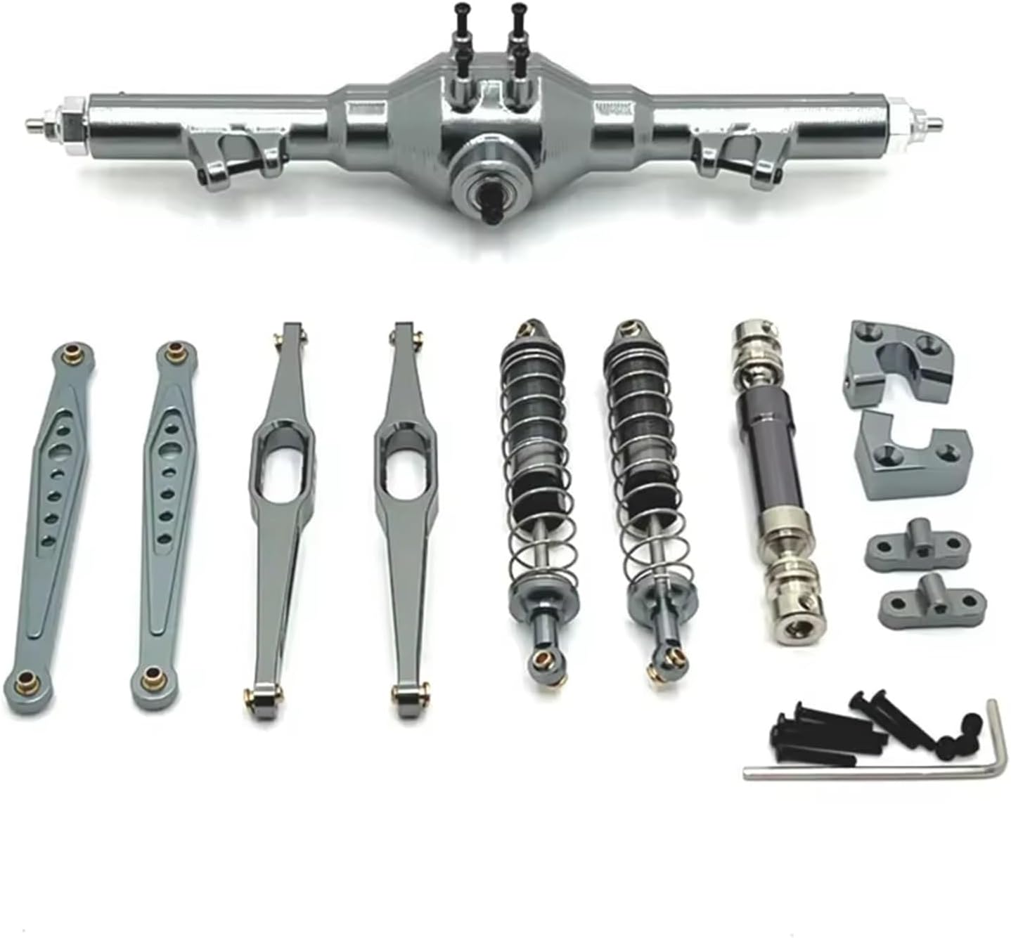 RC Spare Part Compatible with Wltoys 124006 12423 12427 12428 12429 Metal Rear Axle Drive Shaft Shock Absorber Trailing Arms 1/12 RC Car Parts Kit(Gray)