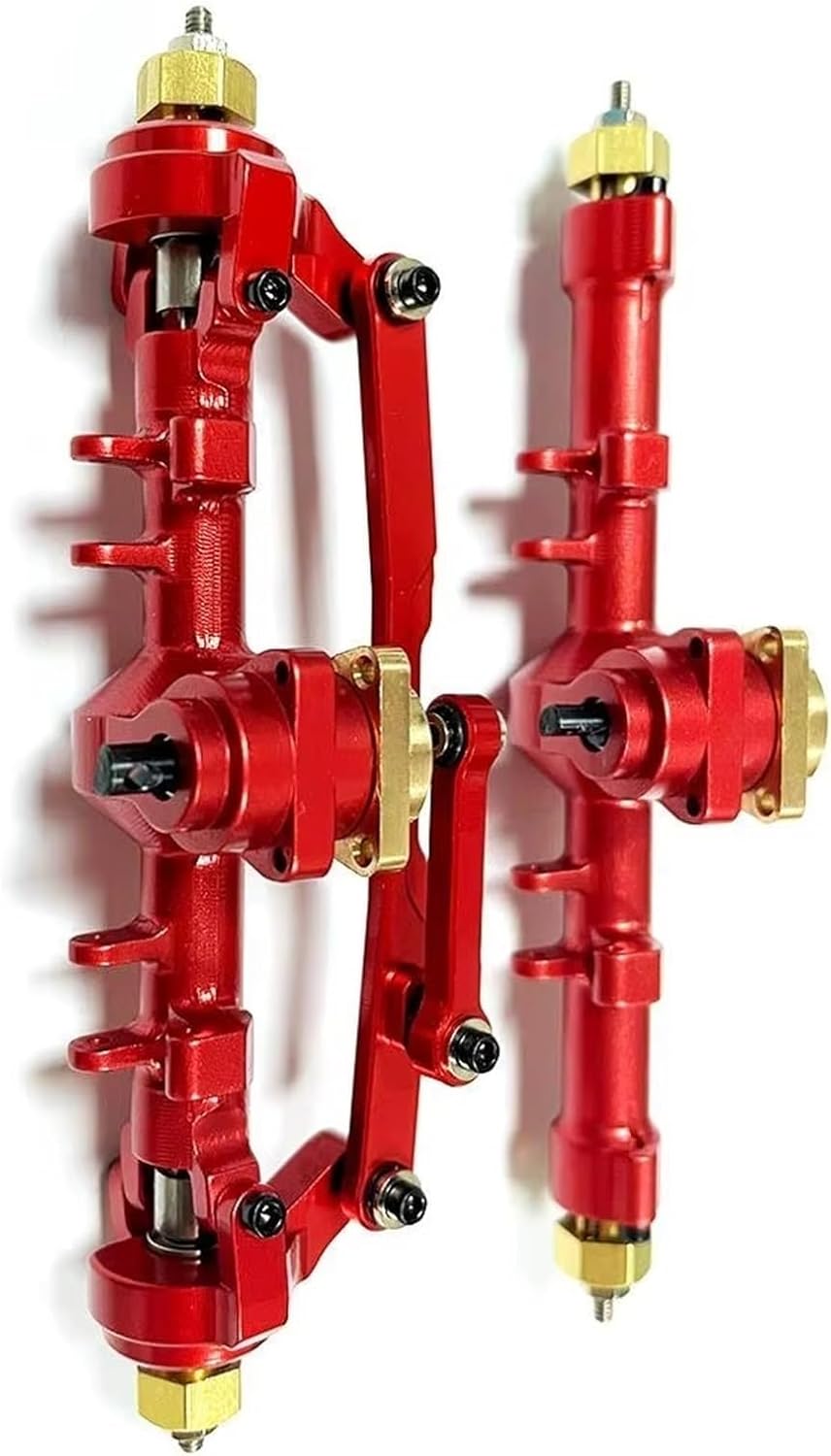 Compatible with Axial for SCX24 1/24 RC Car Upgrade Part Accessories Aluminum Alloy 2pcs Complete Front Rear Axle RC Car Parts(Red)