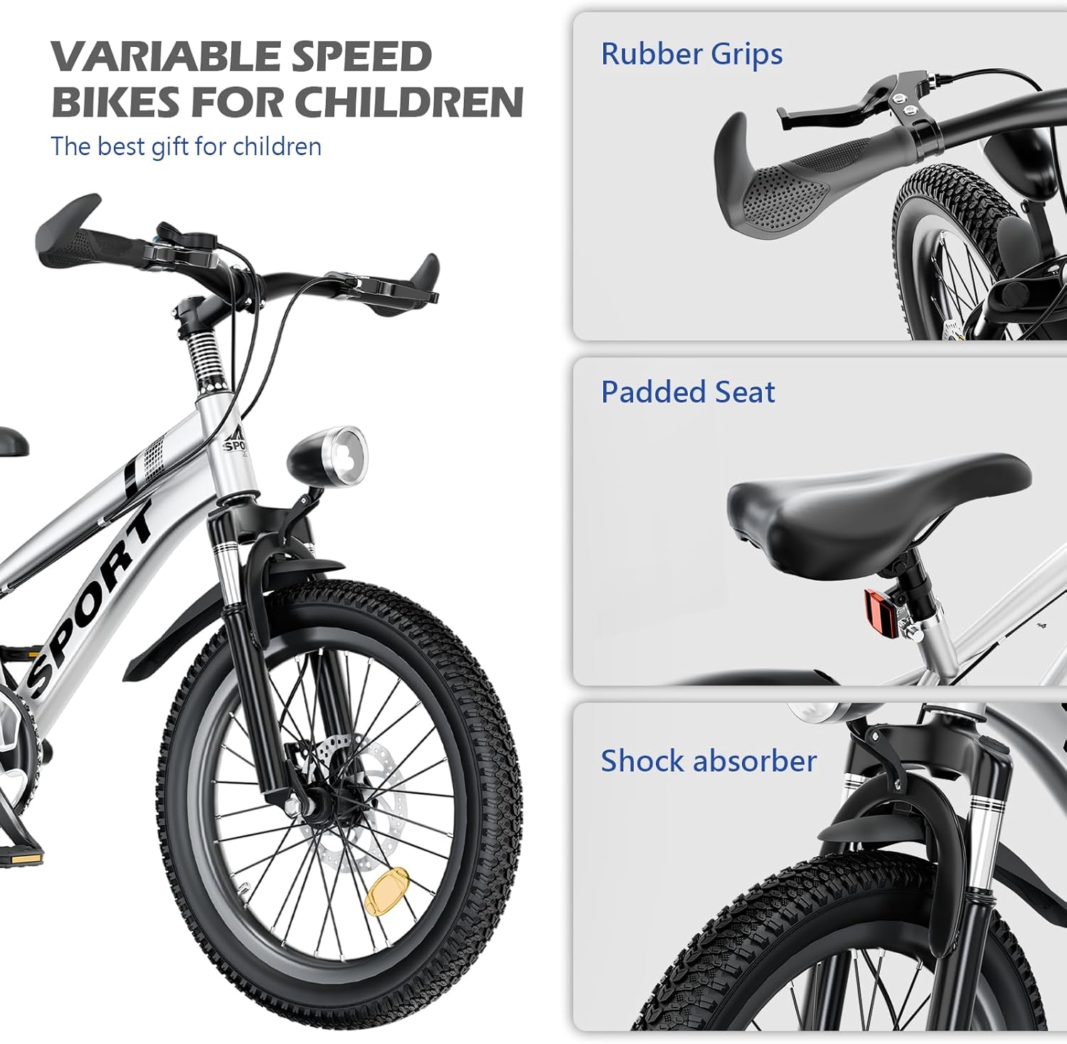 20＆24 in Kids Mountain Bike with 7-Speed Gears, Front Suspension,Dual Disc Brakes,LED Headligh,Kids Bicycle is for Boys and Girls Ages 8-14