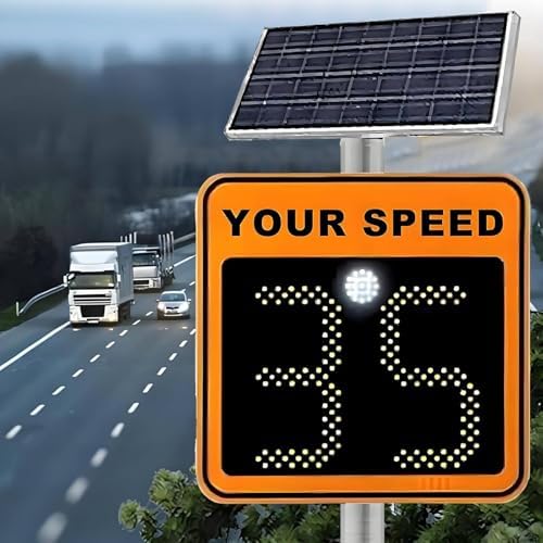 Solar Traffic Speed Radar Sign, Adjustable LED Speed Limit Display with Remote Control - Radar Detection & Warning Sign, Yellow 60x90cm (24