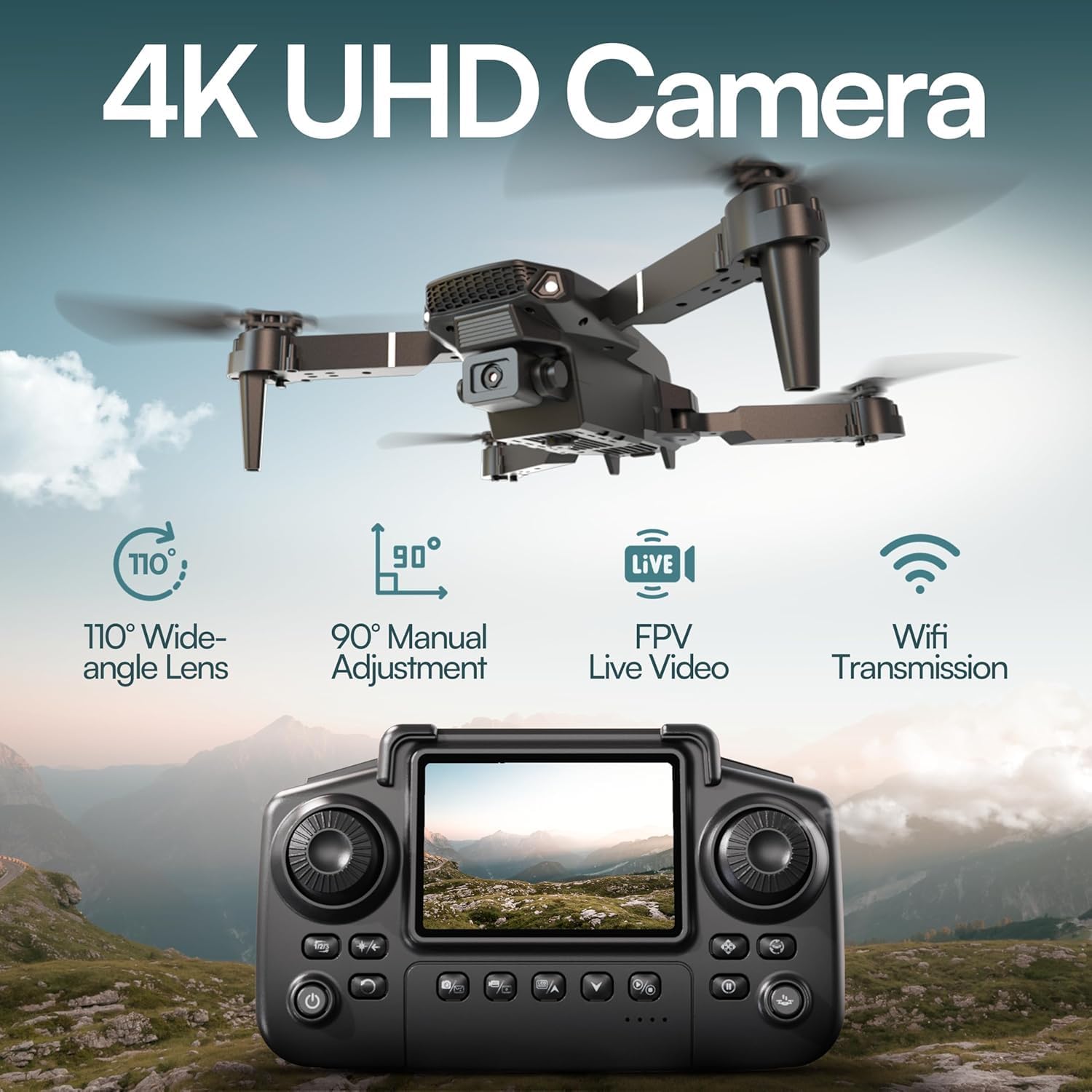 Falcon X 4K Drone - 4K UHD Camera Drone with Screen Remote Controller, WiFi FPV Foldable Quadcopter for Adults & Beginners, Includes 3 Batteries, SD Card & Reader