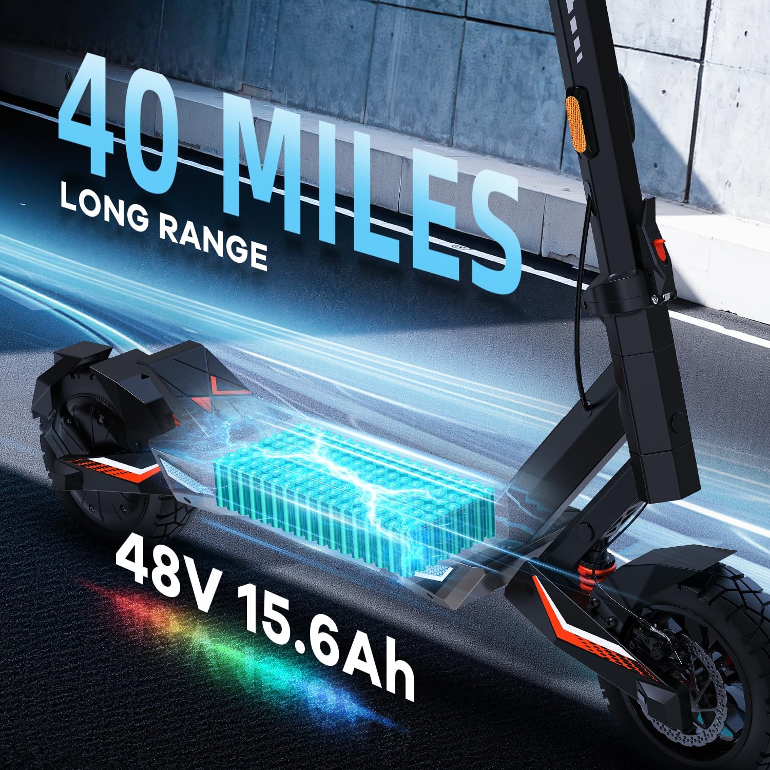 Electric Scooter, Fast 34Mph E-Scooter for Adults and Teens, 40 Miles Long Rang, 10 Inch Off-Road Tires, IP54 Waterproof, Portable and Foldable Escooter Commuter