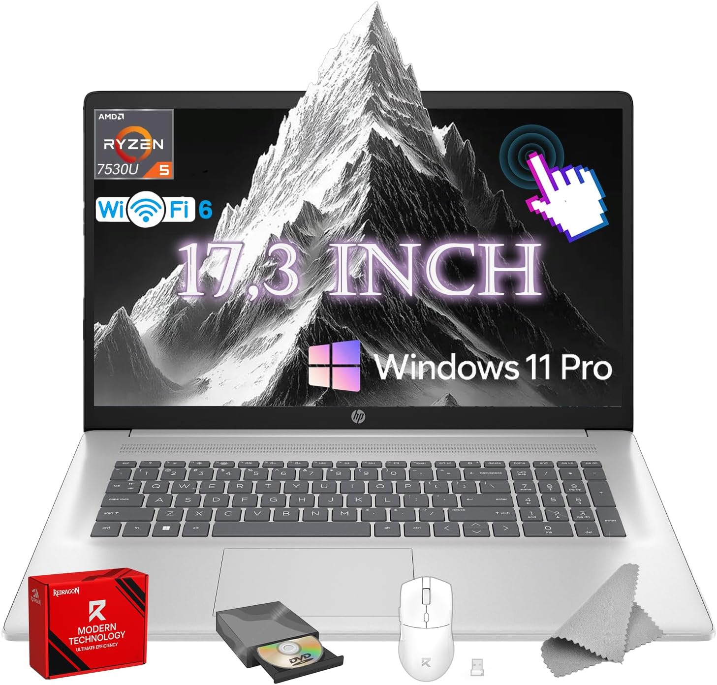 HP 17.3 inch Touchscreen Laptop for Business & Students - w/Accessories • 250nits Diagonal HD+ Display • AMD Ryzen 5 7530U • Fast Charge • Wi-Fi 6 • Win 11 Pro • 32GB RAM • 1TB SSD