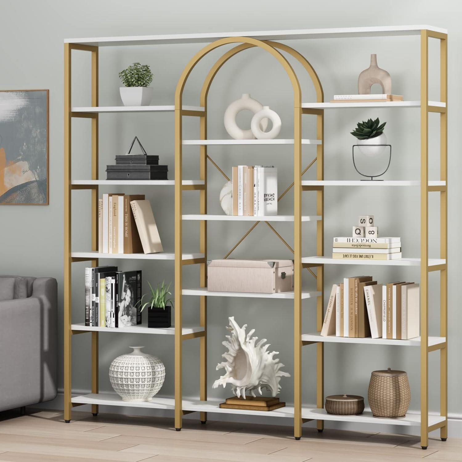 Gyfimoie Triple Wide Gold Bookshelf, 70.87