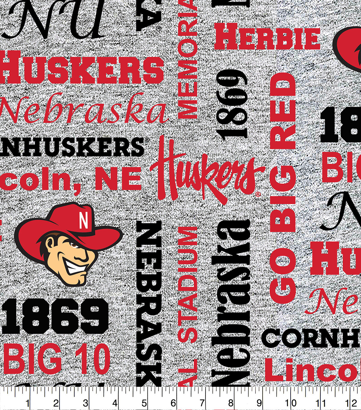 Nebraska State Fleece Fabric Heather Verbiage