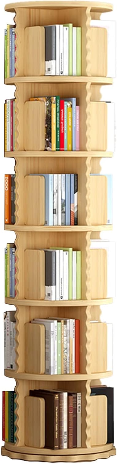 Multi-Layer Wooden Bookcase Rotatable Bookshelf Office Storage Rack Wooden Bookcase Children's Bookshelf School Picture Book Shelf ( Color : Wood Color , Size : 50.5x50.5x190cm )