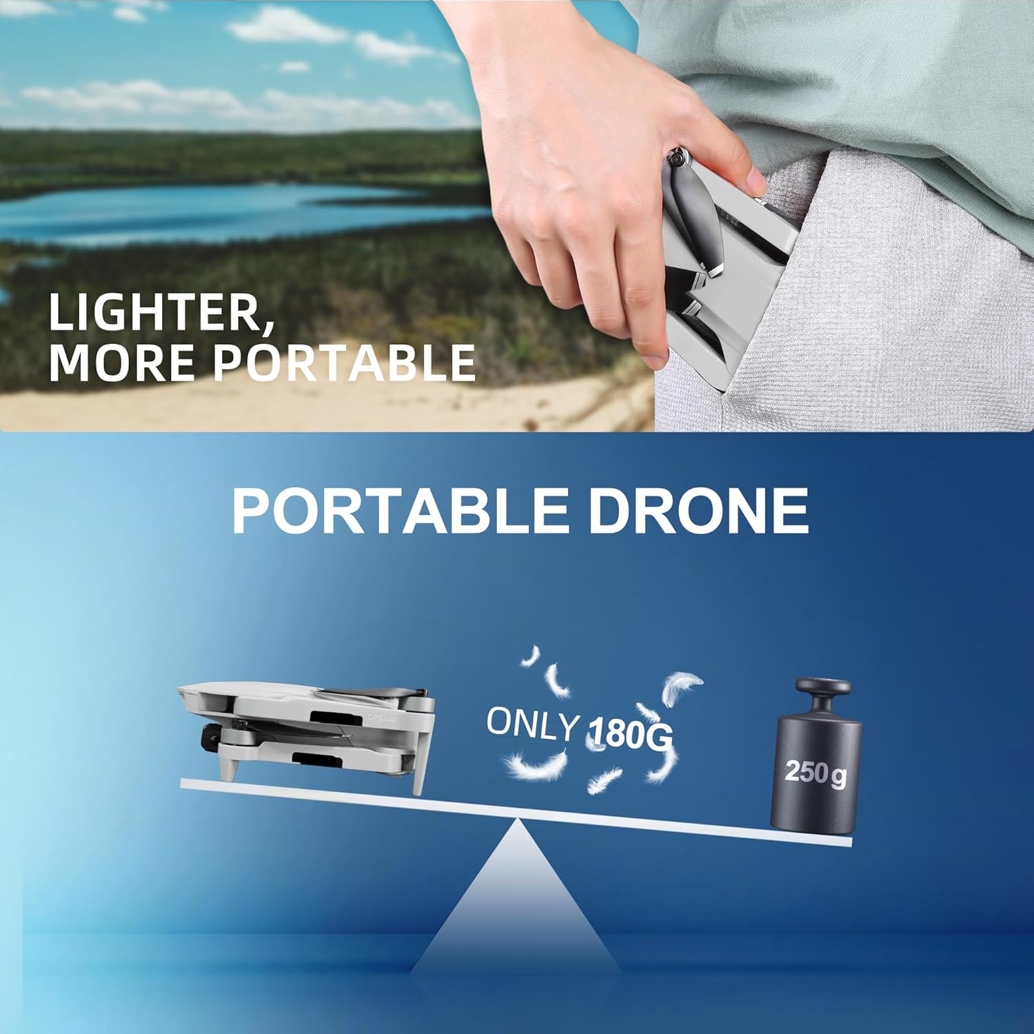 HHD GPS Drones with Camera for Adults 4k, 50 Mins Flight Time, Under 249g, 3800ft FPV Transmission, Brushless Motor, Max Speed 15m/s, Foldable Drone for Adults, Beginner