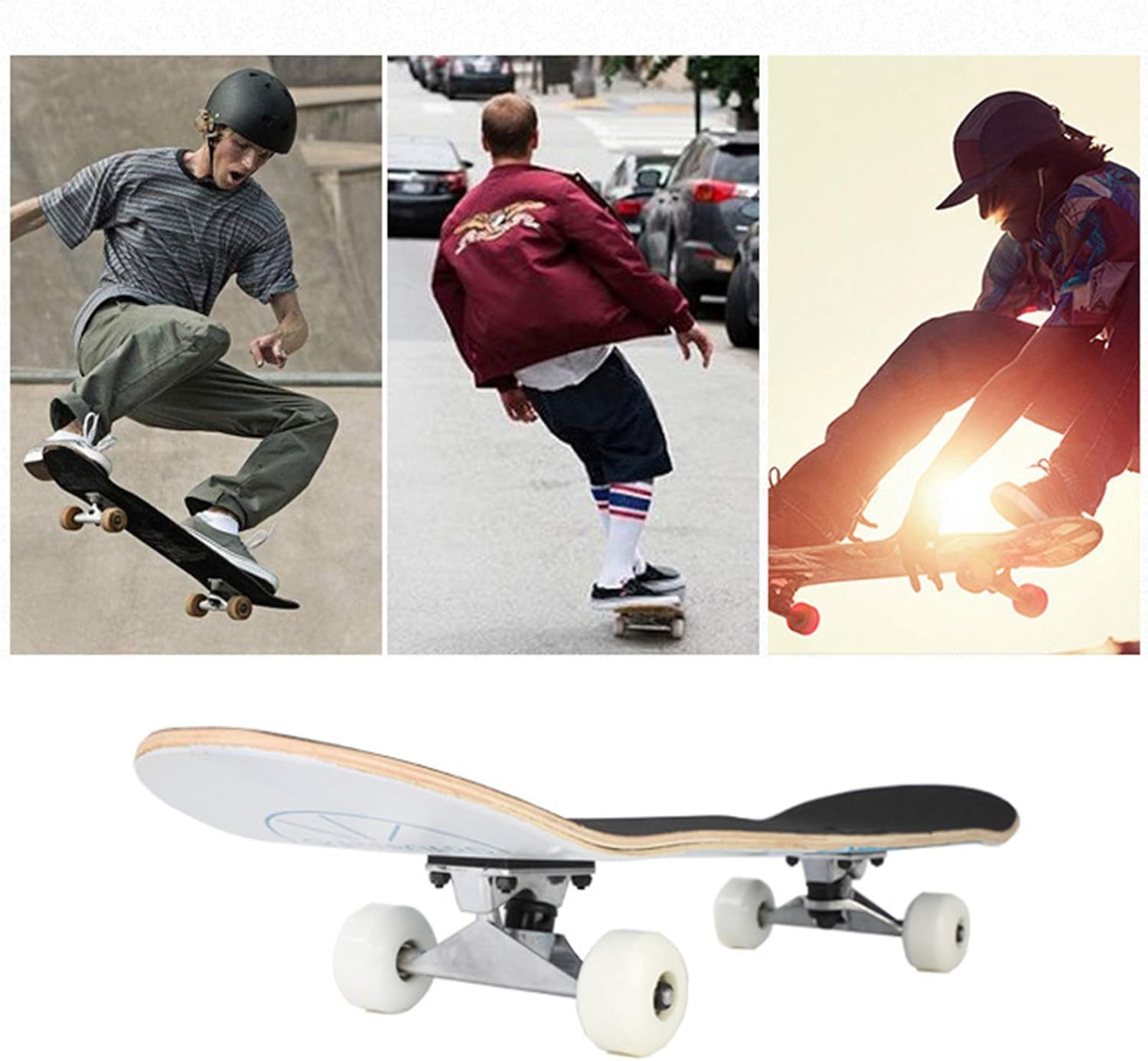 Skateboard 7 Layer Canadian Maple Deck Complete Skateboard ABEC-7 Bearing Skateboard Cruiser Ruote 85A for Teens Adults Beginners Girls Boys Kids A_55x14cm