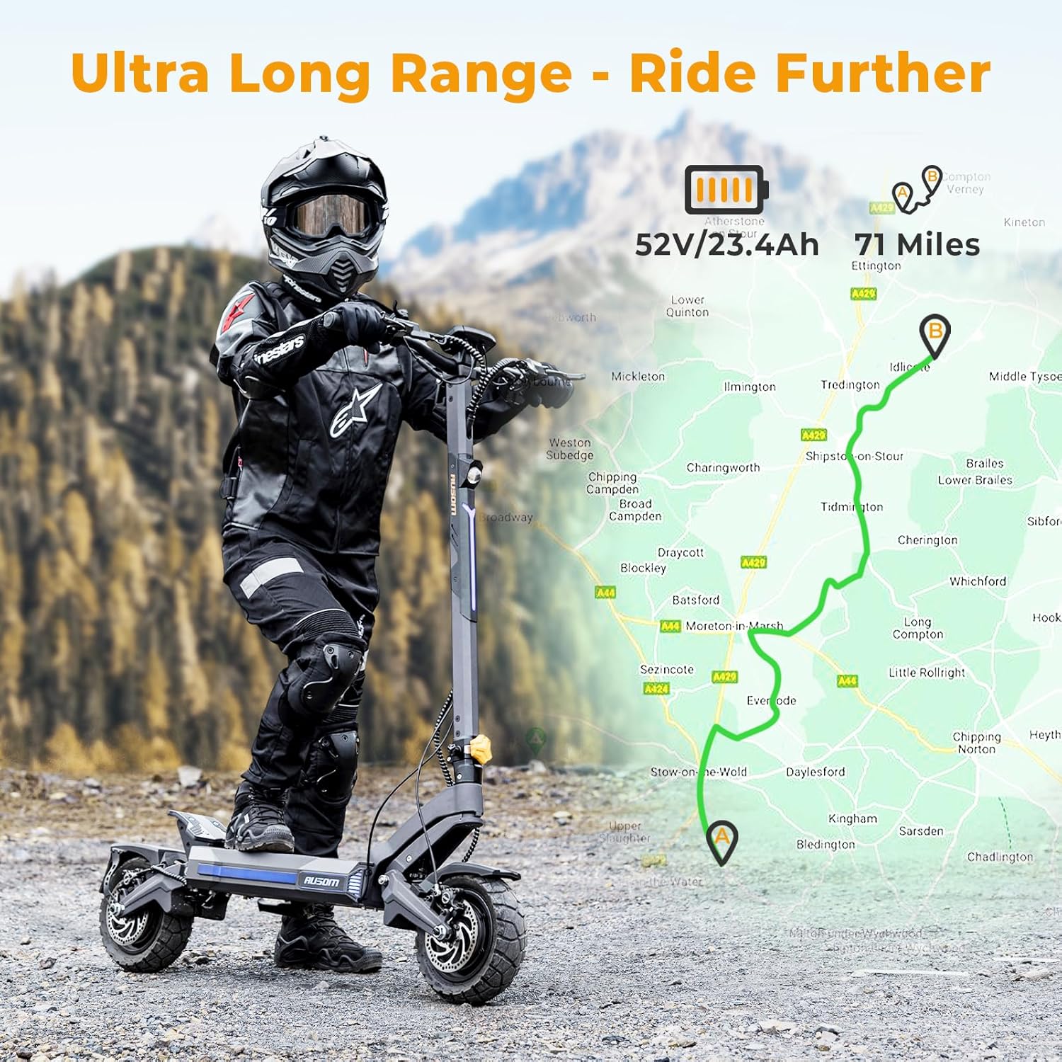 Ausom L1/L2 Max/DT2 Pro Electric Scooter for Adults, 800W-2200W Motor, 28/31/42 MPH Top Speed, 44/56/71 Miles Range, Dual Hydraulic Disc Brakes, Off Road E Scooter