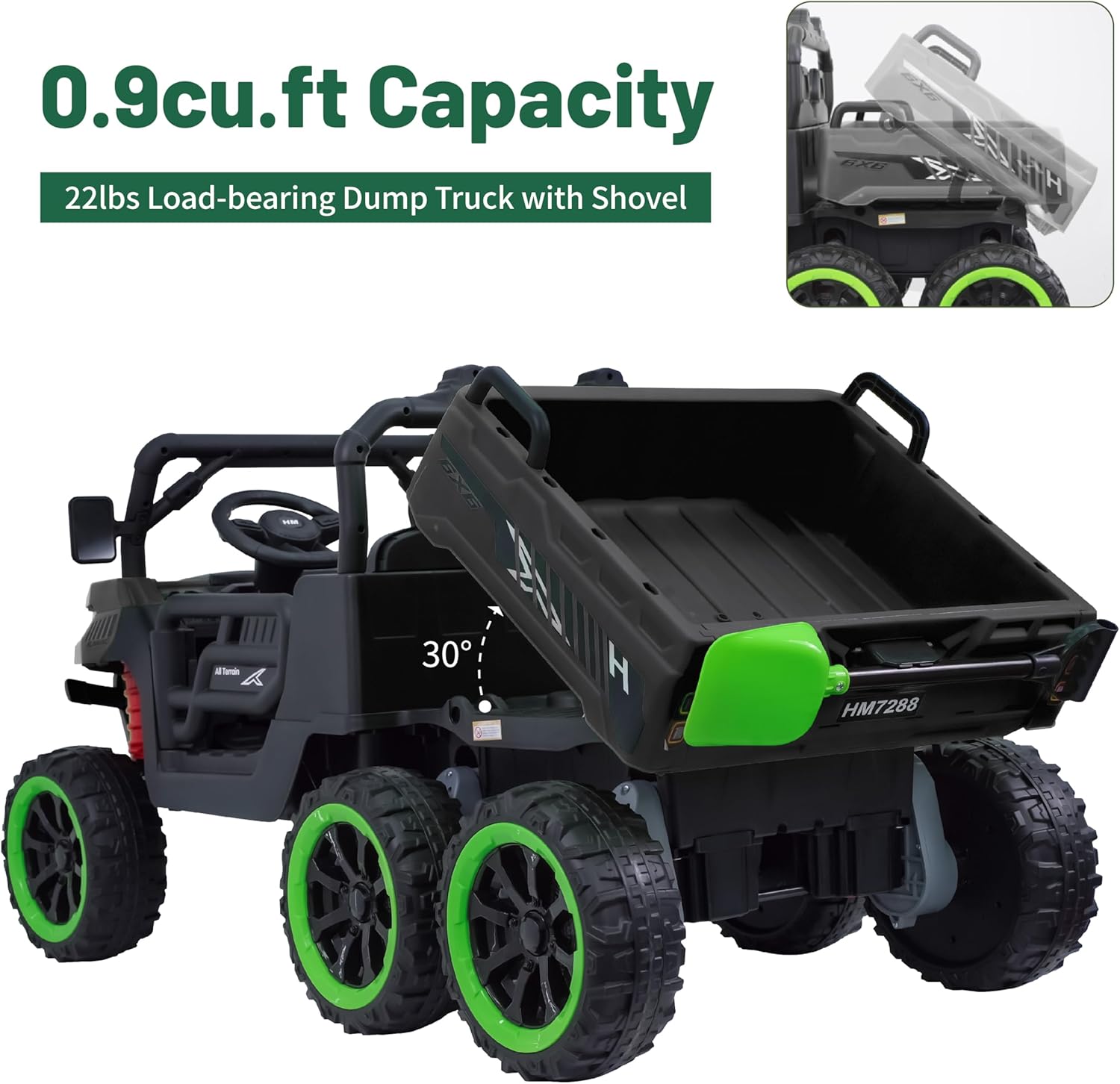 HEIMILI Kids Electrick Dump Truck,24V Ride on UTV up to 7mph,6 Wheels Ride on Vehicles with Dump Bed,2.4G Remote Control and Bluetooth&Music Player,2 Seater Eletric Truck with Shovel (Black)