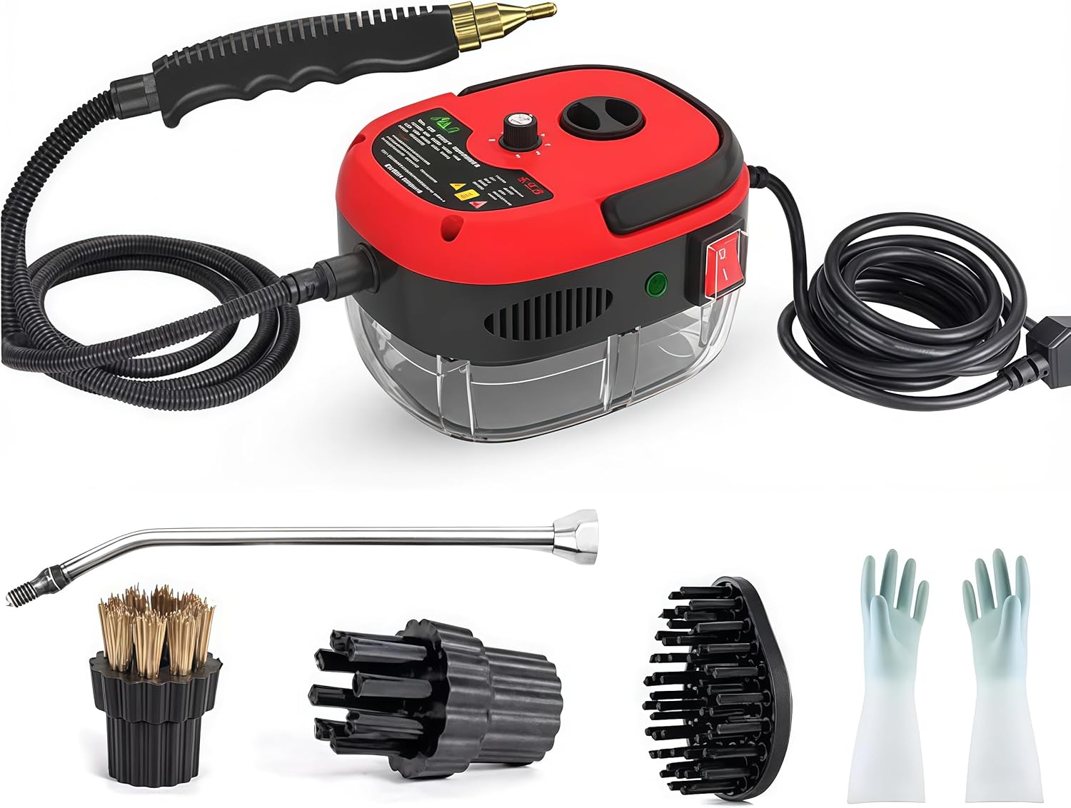 Limpiador a Vapor Presurizado De Alta Temperatura Portátil De 2500 W, 6-Level Adjustable High Pressure Steam Cleaner, 15s Heat-Up, Hand Held Steam Cleaner for Home, Carros, Muebles (Red)