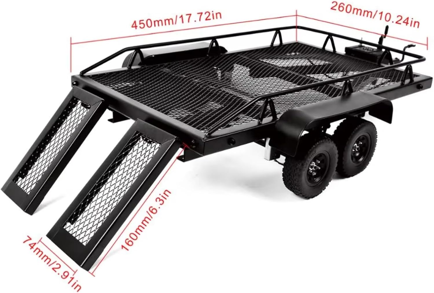 for Axial for SCX10 90046 AXI03007 for TRX-4 for MST for Redcat 1/10 RC Car Crawler 450 * 260MM Metal Trailer Remote Control Car Repair Parts RC Car Parts