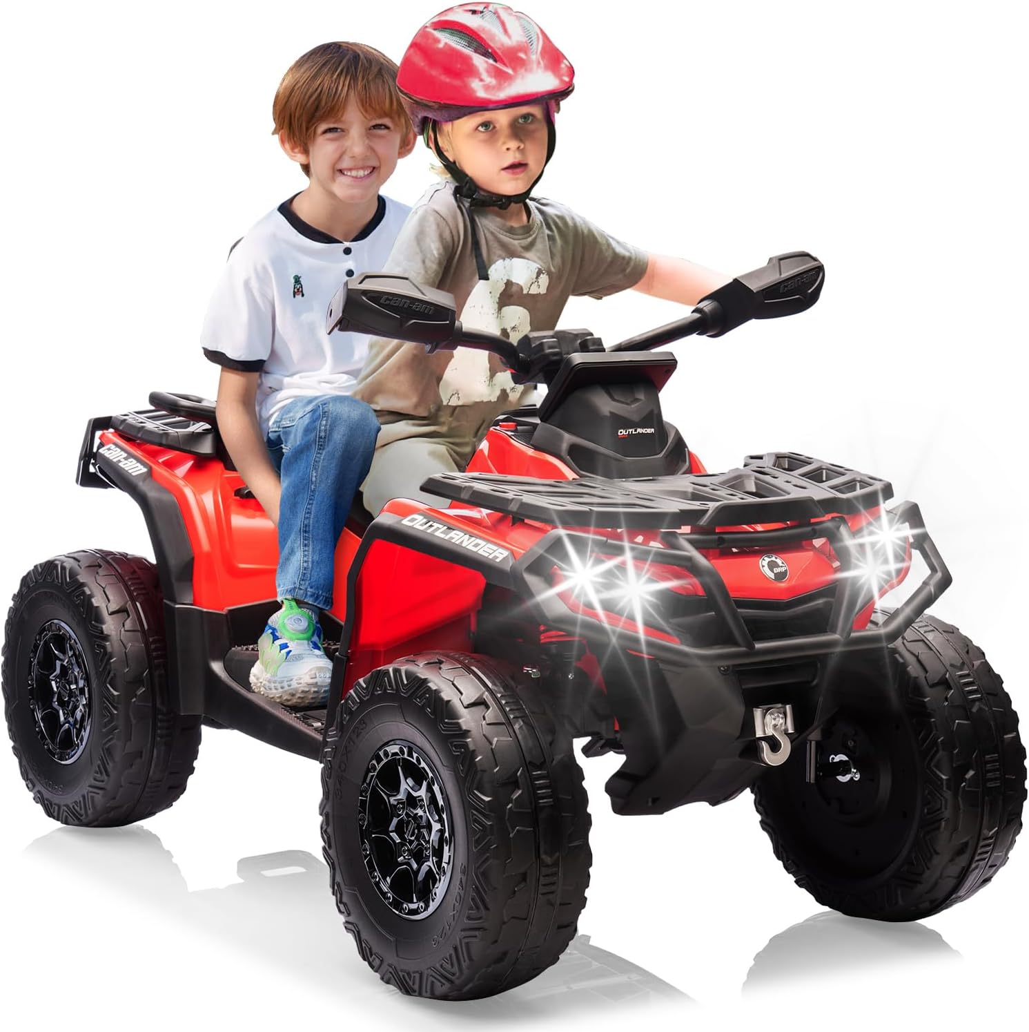Heavy Duty 24v Kids ATV, 800w 4 Wheeler Quad Car Toy, Electric ATV 5Mph,110LBS Load,Off Road Big Treaded Tires,LED Headlights,Radio, Ride on Big Wheel Iron Frame PP Body 2 Seats