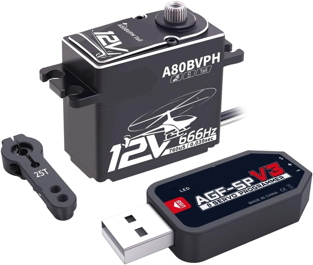 A80BVPH Tail servo 20KG 666Hz 0.039S Fast 12V high Voltage brushless programmable Digital Tail servo Suitable for RC 450-700 Level(A80BVPH Tail set3)