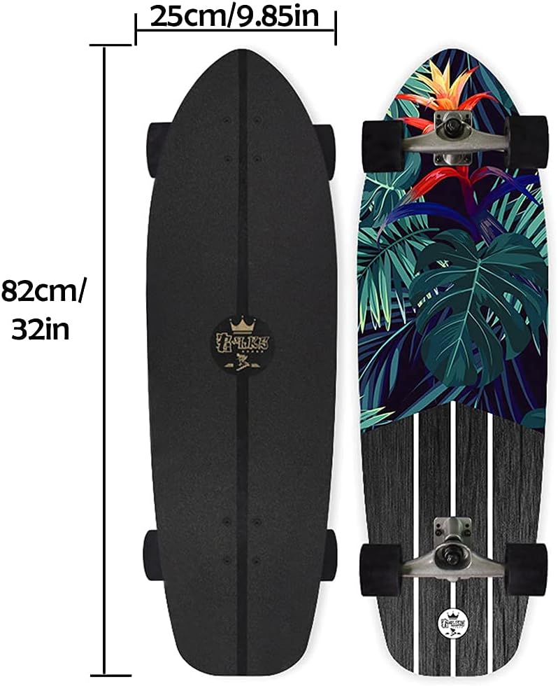 VOMI Land Surfing Skateboard C4 Truck Carving Pumping SurfSkates 32×9.85inches ABEC 11 Bearing 7 Layers of Canadian Maple Board + Imported Latex for Beginner Children Teenagers Youth Adults Gift (C)