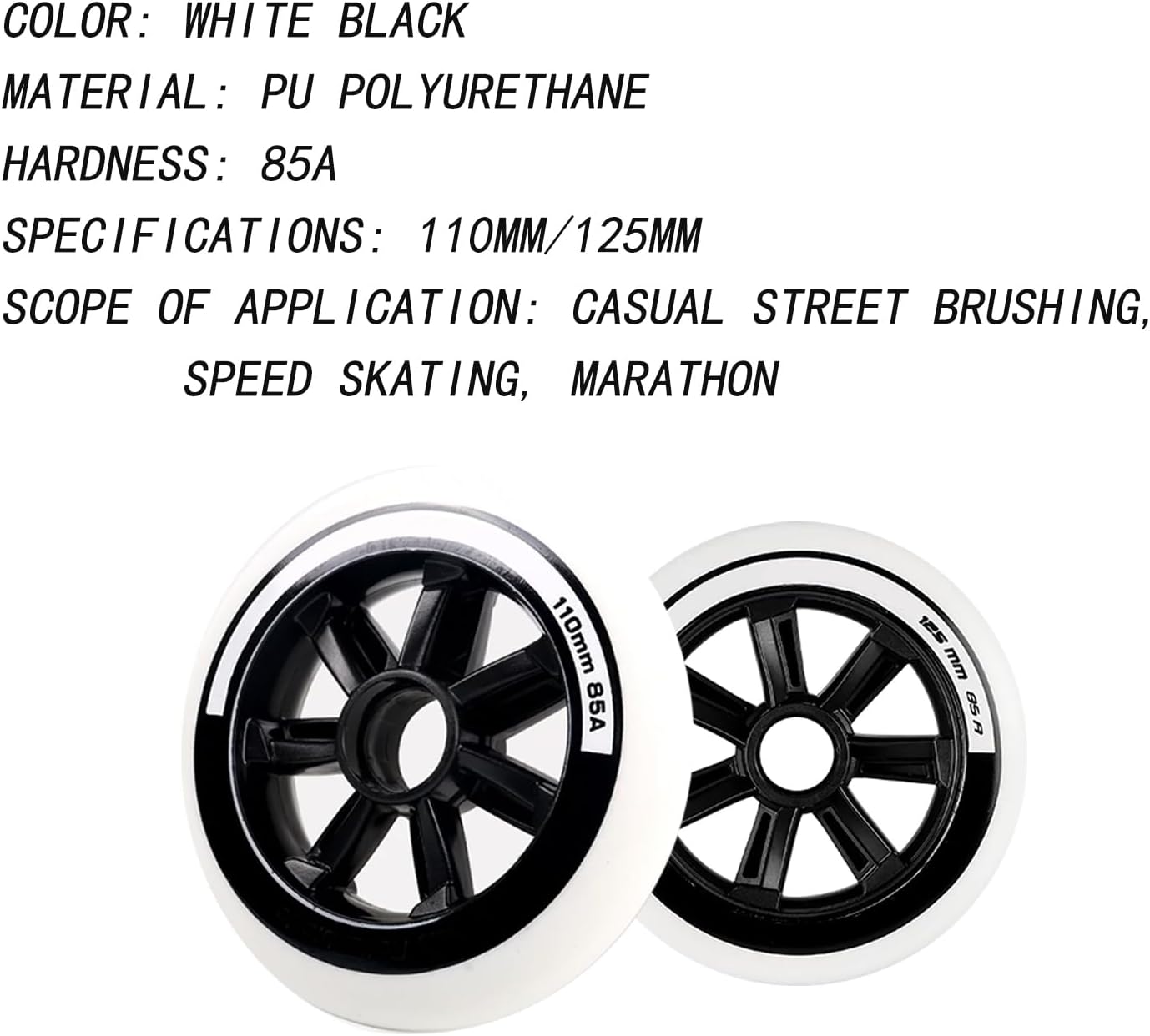 Inline Skate Wheels for Outdoor Indoor Inline Skate Replacement Wheel 110MM 125MM Street Speed Inline Skate Replacement Wheel Hardness 85A 6-Pack White