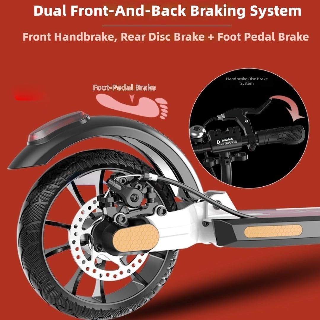 Big Wheels Kick Scooter, Foldable Lightweight Scooter with Adjustable Handlebar, Shock Absorption, Perfect for Kids Ages 6, Teens, Adults (White, L98xW14.5cm, H:87-109cm)