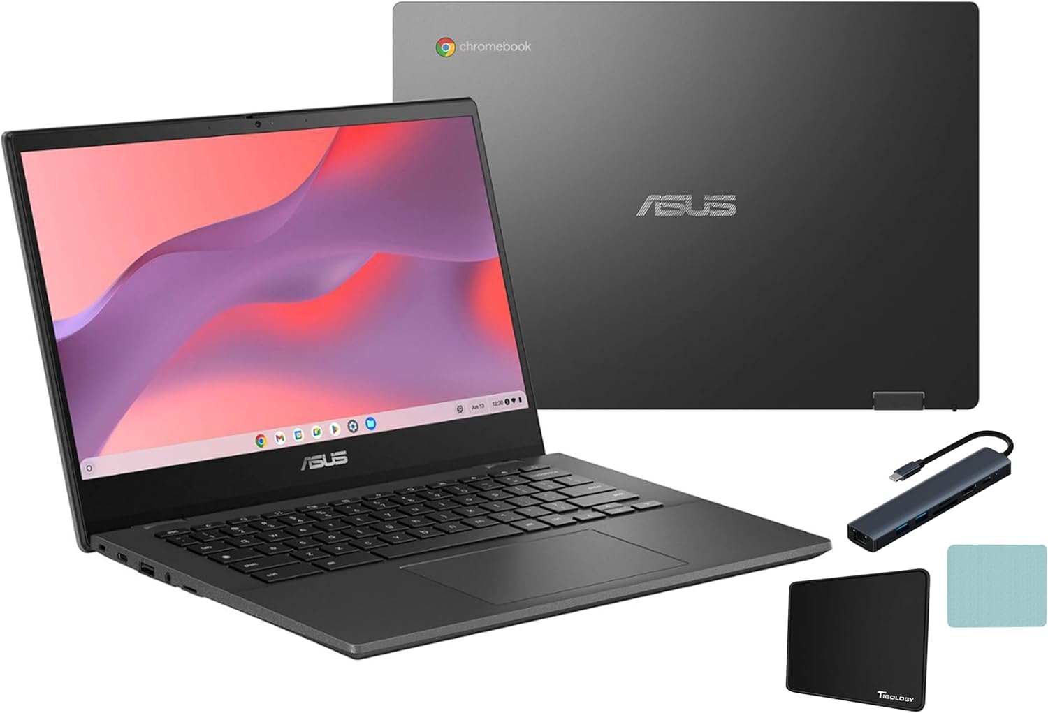 ASUS CM14 Chromebook 14 inch FHD Display Laptop, MediaTek Kompanio 520 Processor, 4GB Memory, 64GB eMMC, Media Card Reader, Gravity Gray, Chrome OS with TGY Accessories
