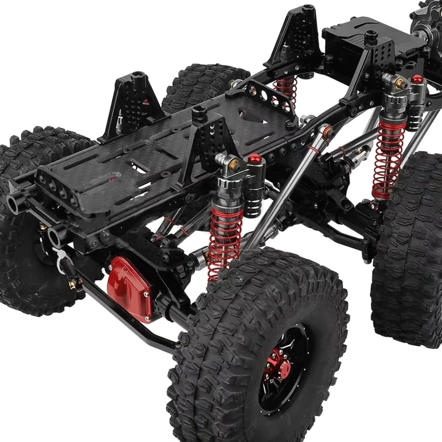 RC Chassis Frame Parts For Axial For SCX10 1/10 Metal Alloy Upgraded 6x6 RC Car For Chassis With 2 Front Steering Axles Gearbox DIY Crawler Parts(Black with Wheels)