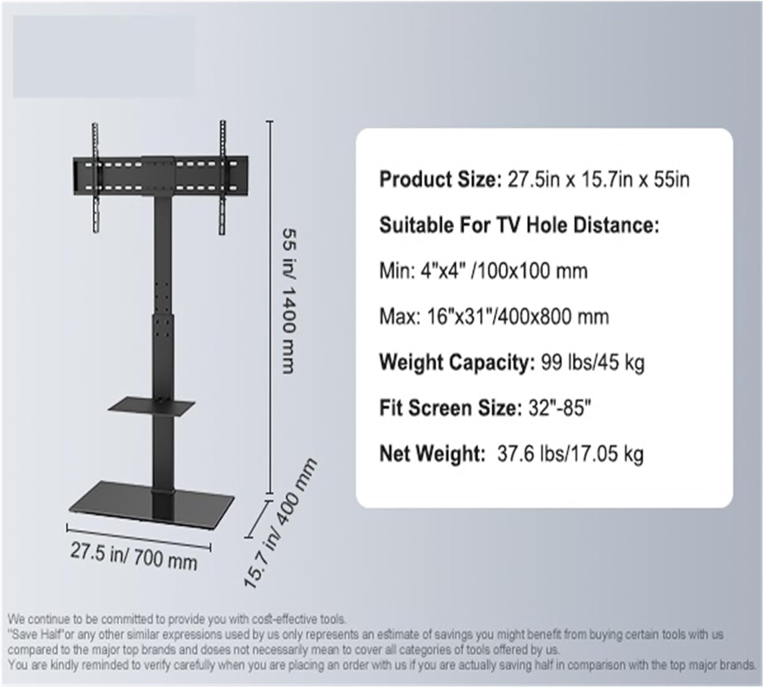 TV cabinet installation rotating high TV cabinet suitable for 32-55/65/85 inch TV height adjustable portable floor standing TV cabinet up to 600x800mm(32-85 inch)
