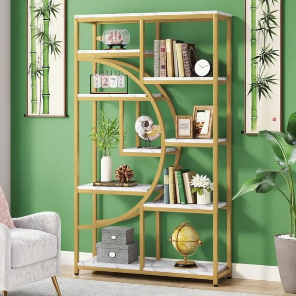 5-Tier Ladder Bookshelf, Industrial Etagere Bookcase with 9 Open Shelves, 68.9