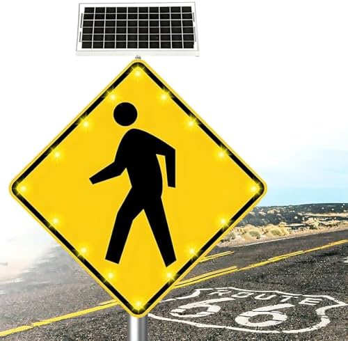 Solar-Powered LED Pedestrian Crosswalk Sign, 24