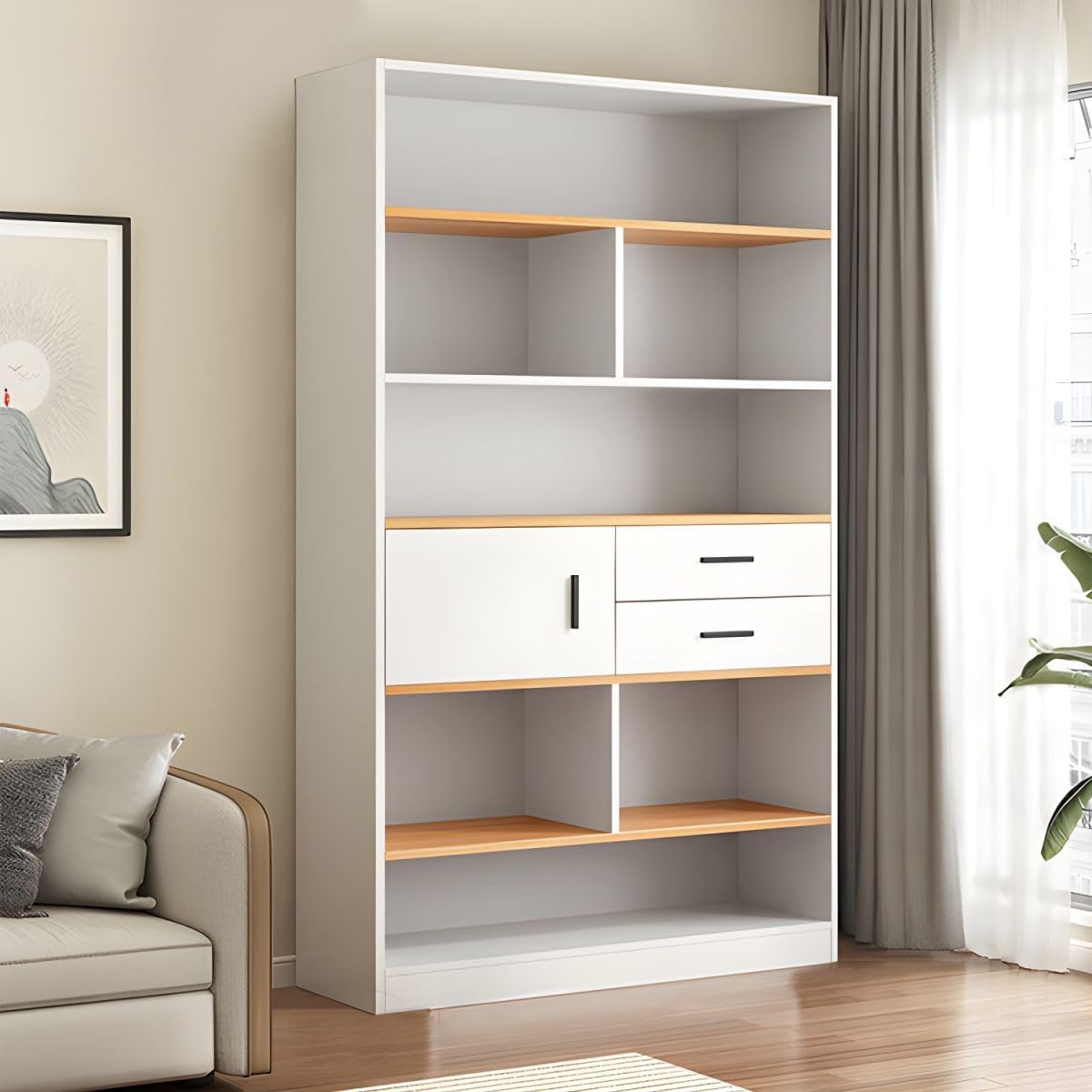 KWOKING Closed Back Bookcase Contemporary Engineered Wood Bookshelf Office Bookshelf Floor-to-ceiling Bookcase Shelf Against the Wall Grid Cabinet Storage Cabinet Locker White 40.2