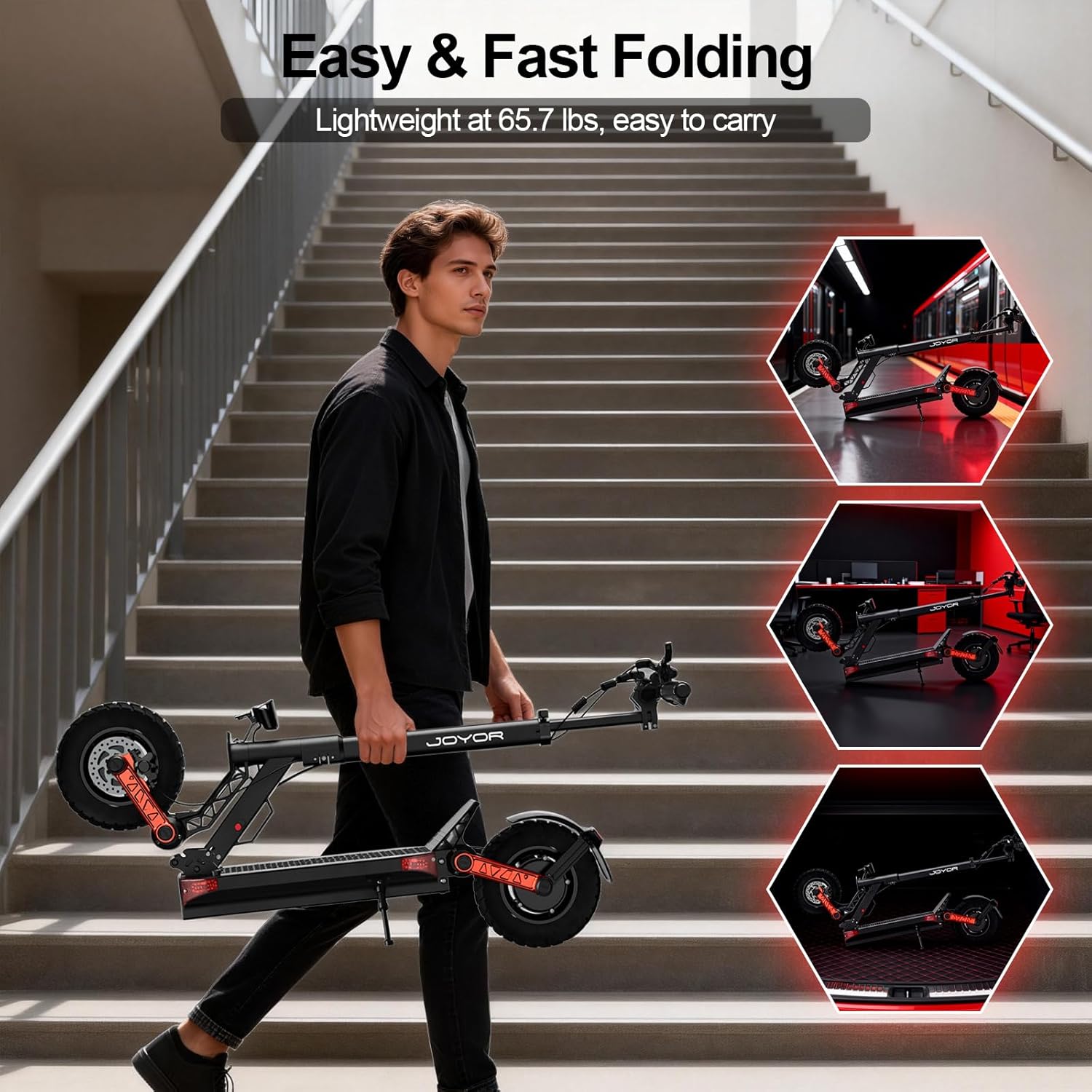 JOYOR S5/S10/T10 Electric Scooters, 31/40/44 MPH Top Speed, 34/46 Miles Max Range, 600W/2000W Motor, Dual Suspension, 10