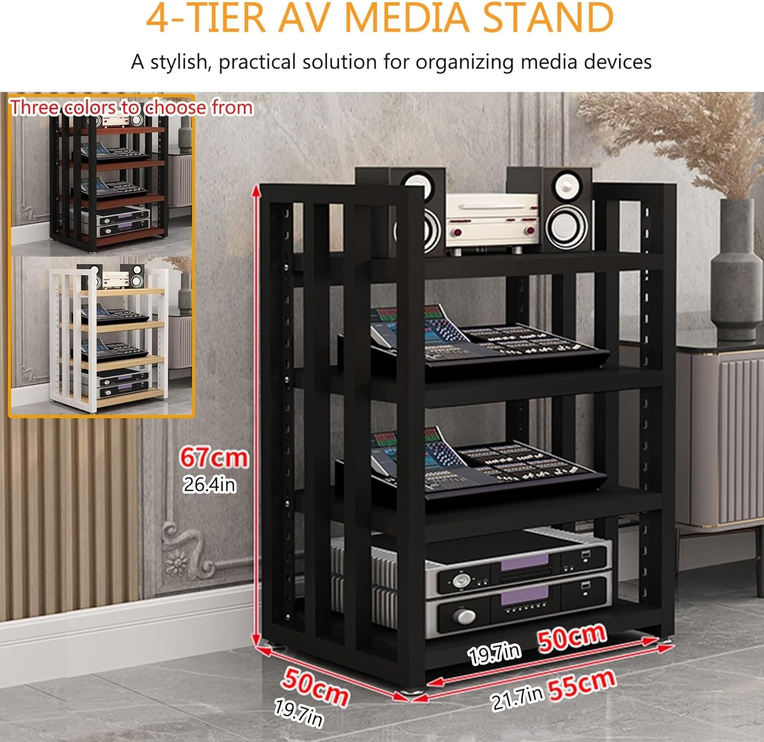 4-Tier AV Media Stand Adjustable Audio Rack Tower for Entertainment System Recording Hifi Storage Shelf Long-Lasting(Burst)