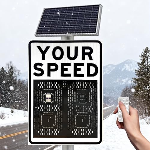 Solar Powered LED Speed Limit Sign with Radar Detector, Rust-Proof Aluminum, Remote Control for Enhanced Road Safety in School Zones - 60x90cm