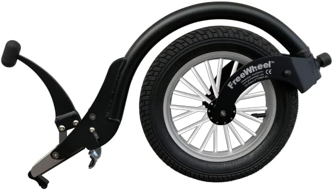 FreeWheel Wheelchair Attachment with Pneumatic Front Wheel Tire - Cool Wheelchair Accessories for Standard Frames and Standard Footrests (Black)