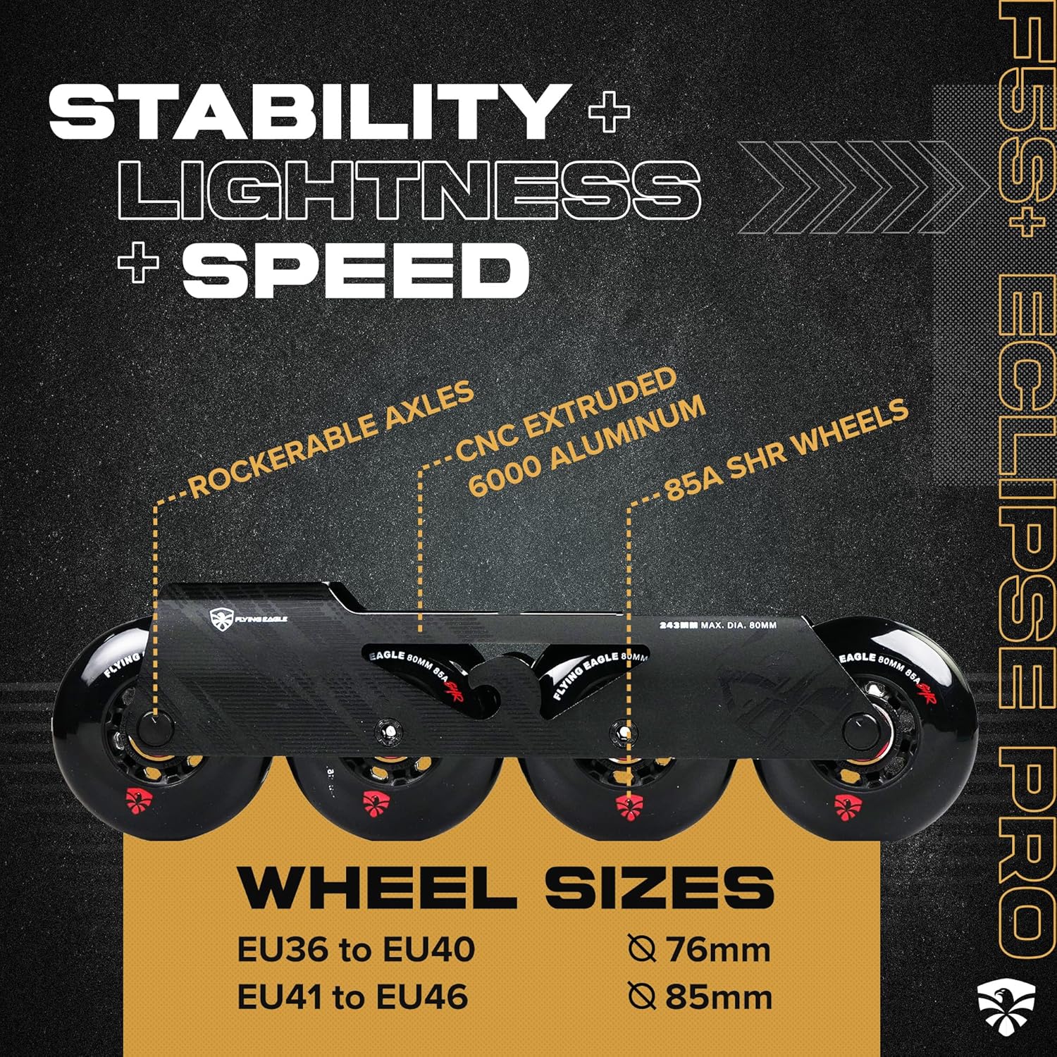 Flying Eagle Skates | F5S+ Eclipse Pro - Men & Women Inline Skates - Black, 36