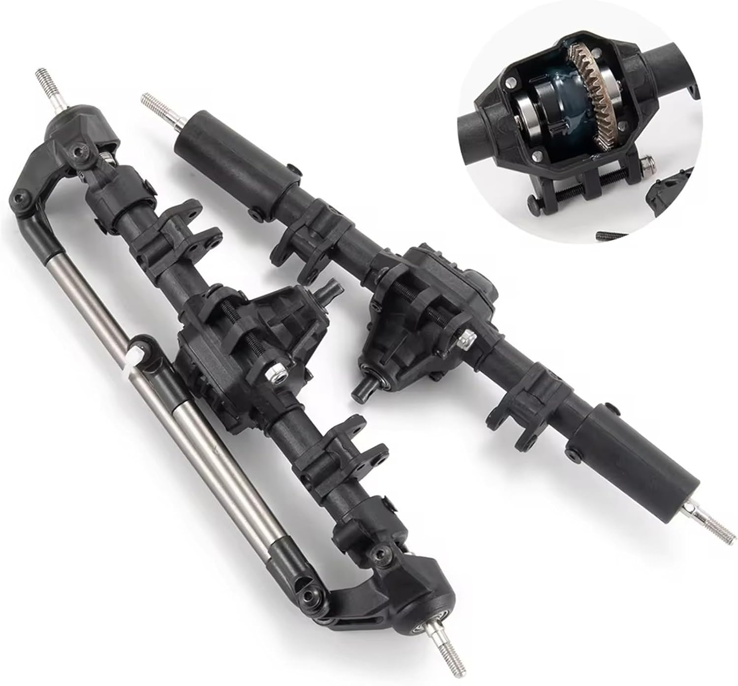 RC Car Front Rear Axle for Axial SCX10 II 90046 90047 90027 90028 CC01 F350 rc Car Front Rear Differential Axle with Lock 1/10 RC Crawler Parts(Rear and Front)