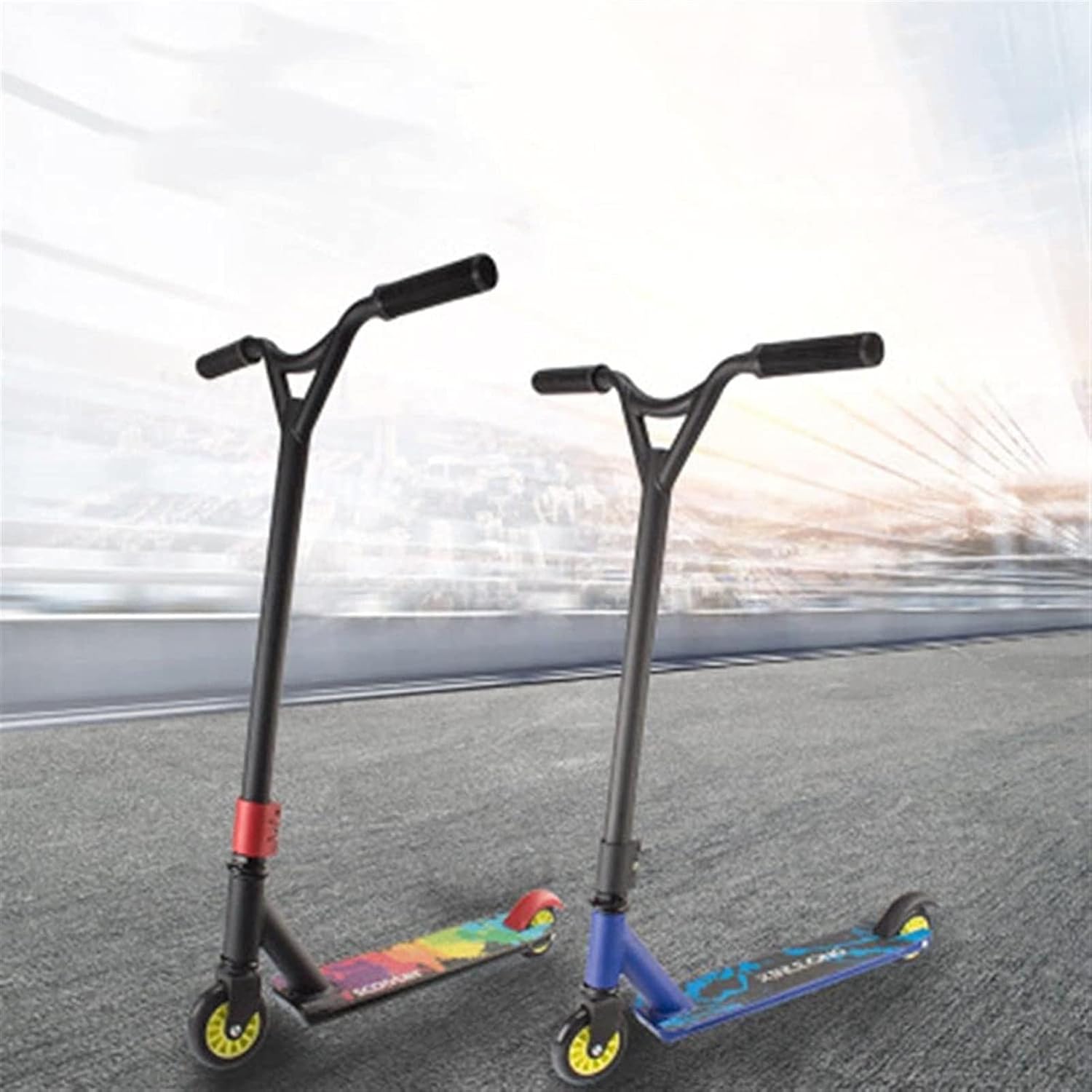 Scooter Professional Stunt Freestyle Street Surf Scooter Stunt Skateboarder BMX Wheel Professional Extreme Sport Scooter Scooter (Color : Red) (Blue)