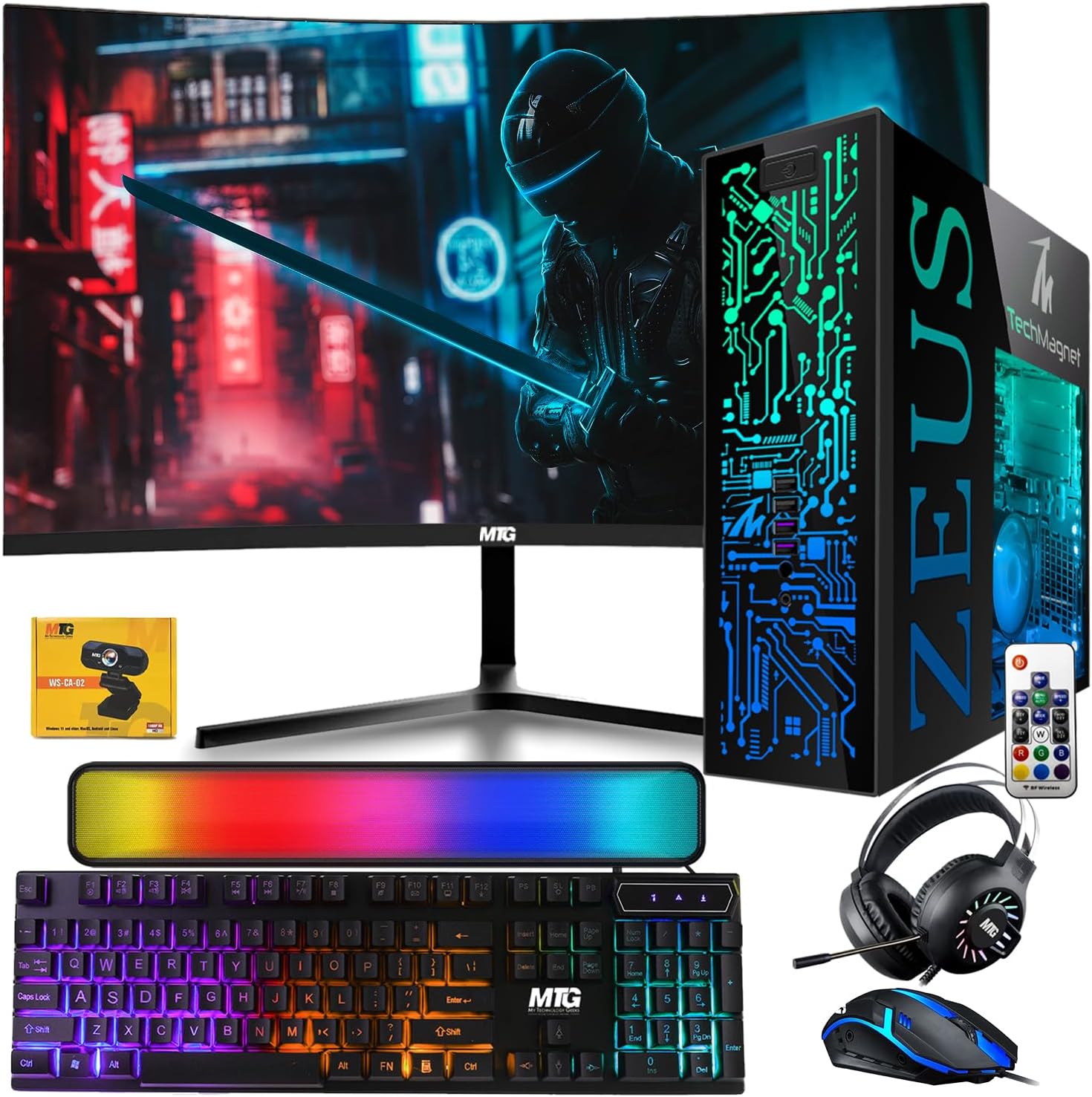TechMagnet Gaming Desktop PC, Intel i7 6th Gen, Zeus Pro 6, GT 1030, 8GB RAM ARGB, 512GB SSD, 24 Inch Curved Monitor, Wi-Fi | Bluetooth Adapter, Webcam, RGB Kit, Windows 11 (Renewed)