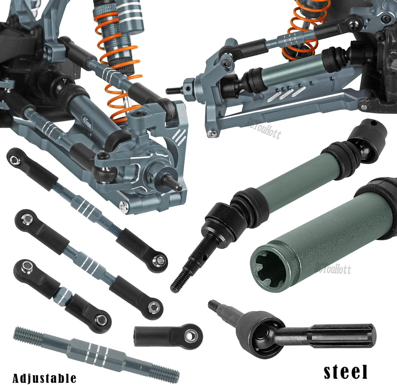 RC Upgrades Part for 1/10 Rustler/Slash/Stampede 4x4 4WD VXL,Arm/Shocks/gearbox/37T Diff Gear/Caster Block,Steering Blocks/Stub Axle Carriers/Drive Shaft/Shock Tower/Links,Titanium