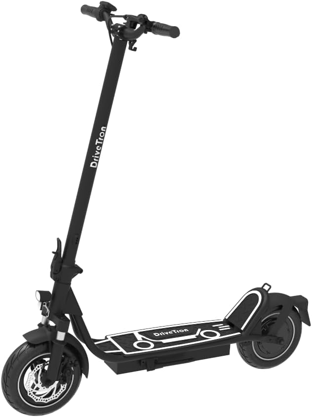 Electric Scooter, Black Metal Foldable Urban Commuter with LED Headlight, 10-Inch Wheels, Disc Brakes, Spring Suspension for Adult Short Distance Travel, 42-Inch Height