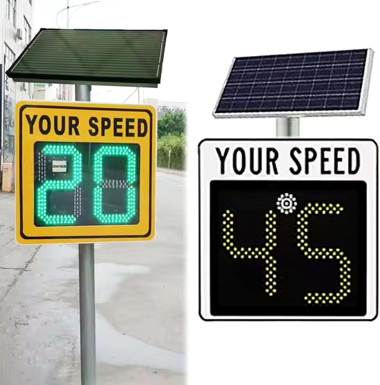 Solar LED Speed Display Road Warning Sign, Aluminum Radar Speed Limit Sign Accessories, Waterproof, high Brightness Reflective(C)