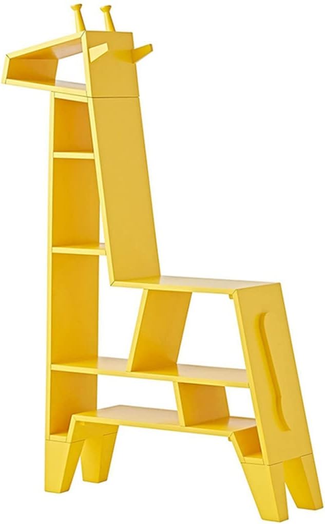 Book Rack Floor Creative Cartoon Giraffe Shape Book Shelf, Nursery School Reading Area Picture Book Bookcase Storage Rack, Easy to Assemble (Color : Yellow, Size : 122 * 76 * 30cm)