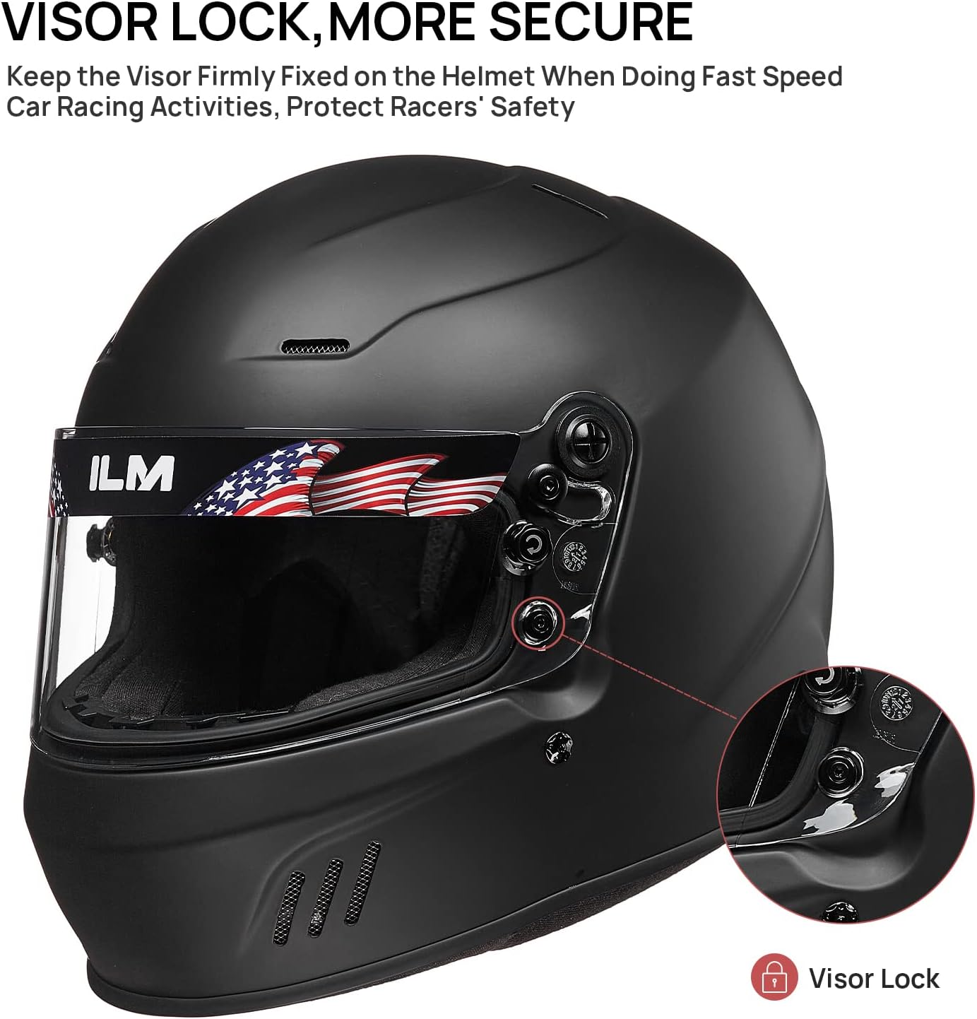 ILM Snell SA2020 Full Face Auto Car Racing Helmets for Men and Women Model 760(Matte Black, L)