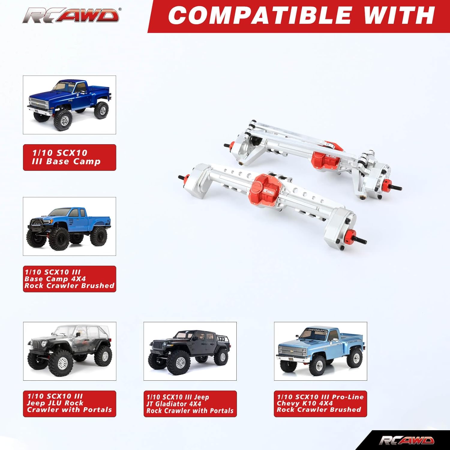 RCAWD Alloy Front Rear Portal Axle Gears Include for Axial 1/10 SCX10 III Series Upgrades Part Silver