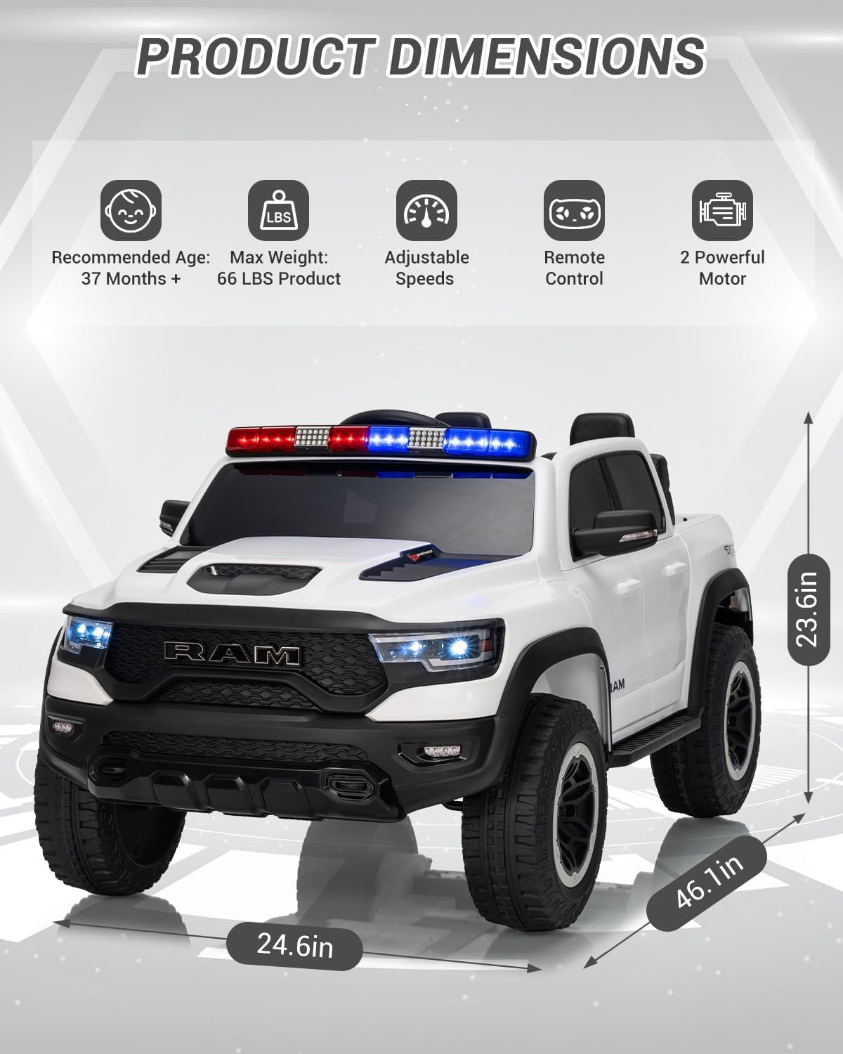 Ride On Cars, Licensed RAM 12V Kids' Electric Vehicles for Big Kids, Ride On Pickup Truck Car w/Parent Safety System, Spring Suspension, LED Lights, Music & XXL Storage