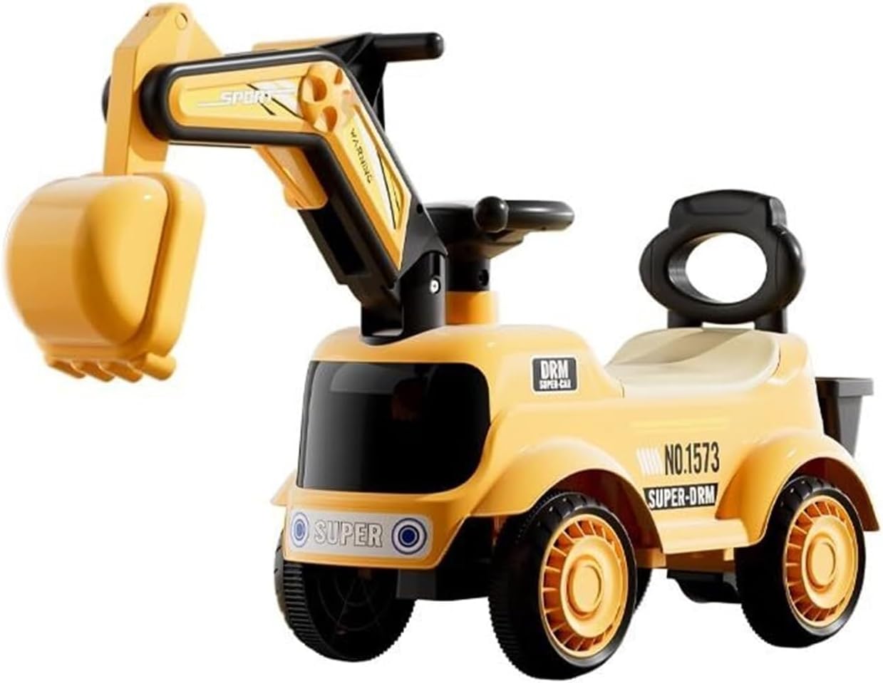 Bicycles Kids Construction Digger Ride On Push Car Under-seat Storage Anti-Rollover Device Toys for Boys Girls(Yellow)