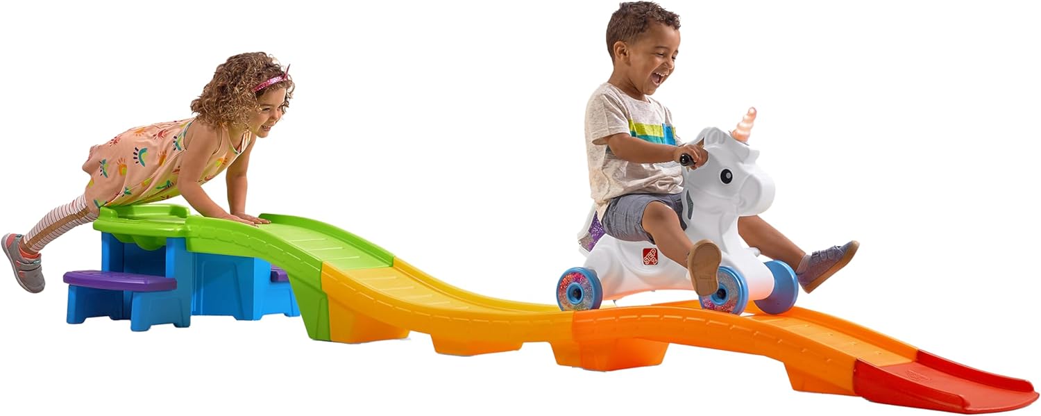 Step2 Unicorn Up & Down Roller Coaster and Farther & Faster Coaster Track Expansion Pack Second Edition, Kids Ride on Toy, Push Car, Indoor/Outdoor Playset, 3 Feet of Track, Toddlers 2-5 Years Old