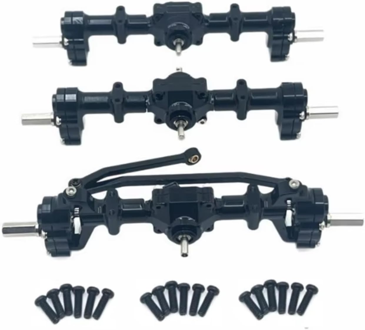 RC Cars Models For WPL B16 B36 1/16 Metal Front Middle Rear Portal Bridge Axle Differential Assembly Rc Car Tracked Vehicles Accessories Use(Black)