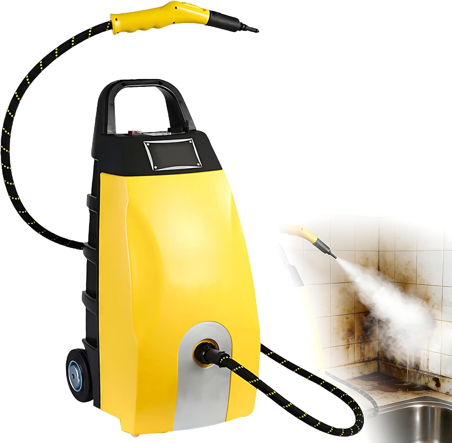 QIUNAOZI Multipurpose Steam Cleaner, 2500w/3500w Steam Ozone Cleaner, Car Steam Wash Machine, with Continuous Steam, Adjustable Steam Output, Suitable for Cleaning Cars/Grease/Tile Grout, Etc Yellow